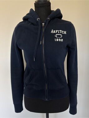 Y2K Abercrombie & Fitch Vintage Navy Full-Zip Hooded Sweatshirt Medium